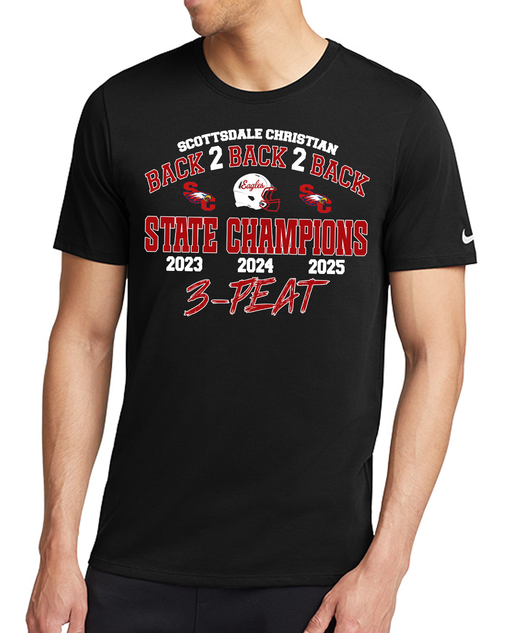 Back2Back2Back State Champs - Nike Cotton/Poly Blend Tee - FRONT DESIGN ONLY