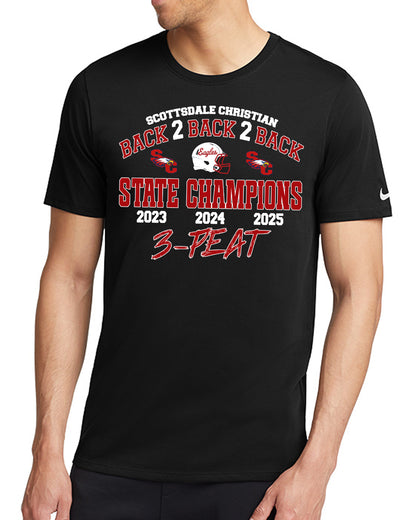 Back2Back2Back State Champs - Nike Cotton/Poly Blend Tee - FRONT DESIGN ONLY
