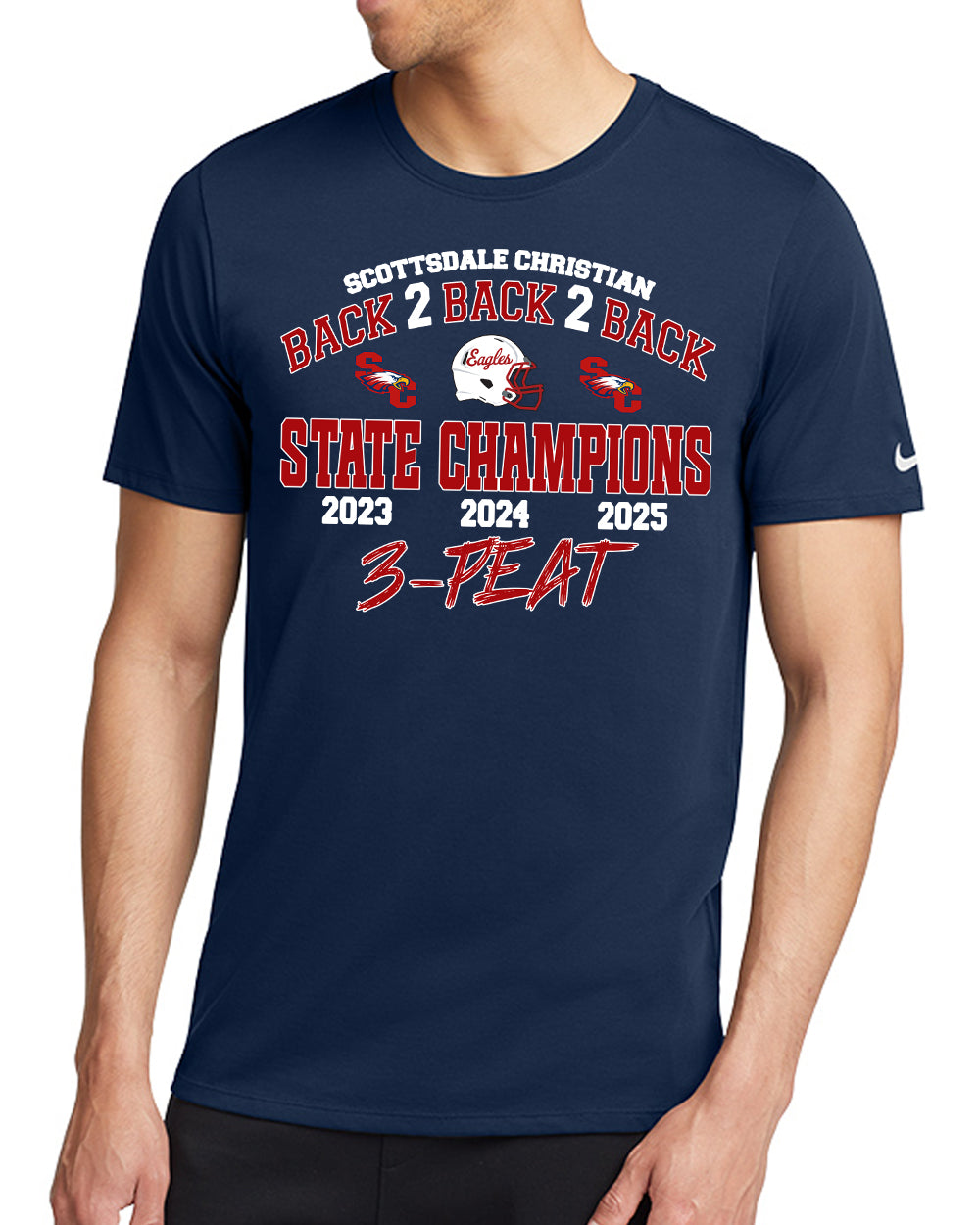 Back2Back2Back State Champs - Nike Cotton/Poly Blend Tee - FRONT DESIGN ONLY