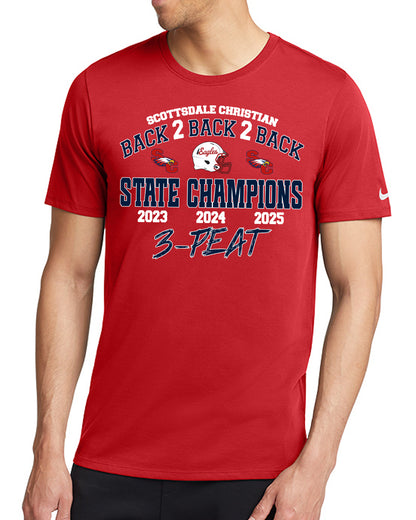 Back2Back2Back State Champs - Nike Cotton/Poly Blend Tee - FRONT DESIGN ONLY