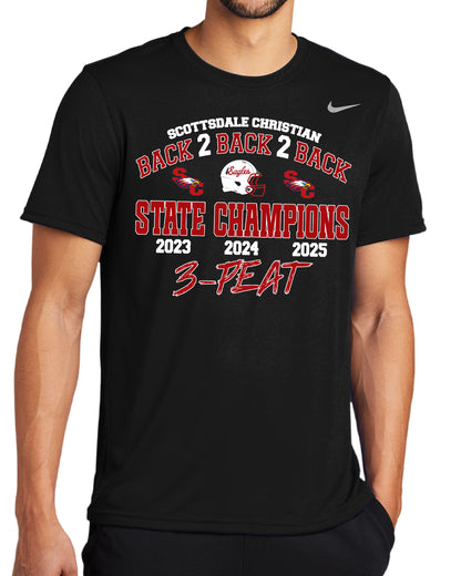 Back2Back2Back State Champs - Nike Dri-Fit Tee - FRONT DESIGN ONLY