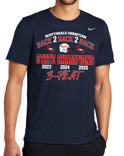 Back2Back2Back State Champs - Nike Dri-Fit Tee - FRONT DESIGN ONLY