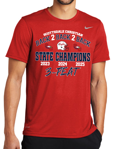 Back2Back2Back State Champs - Nike Dri-Fit Tee - FRONT DESIGN ONLY