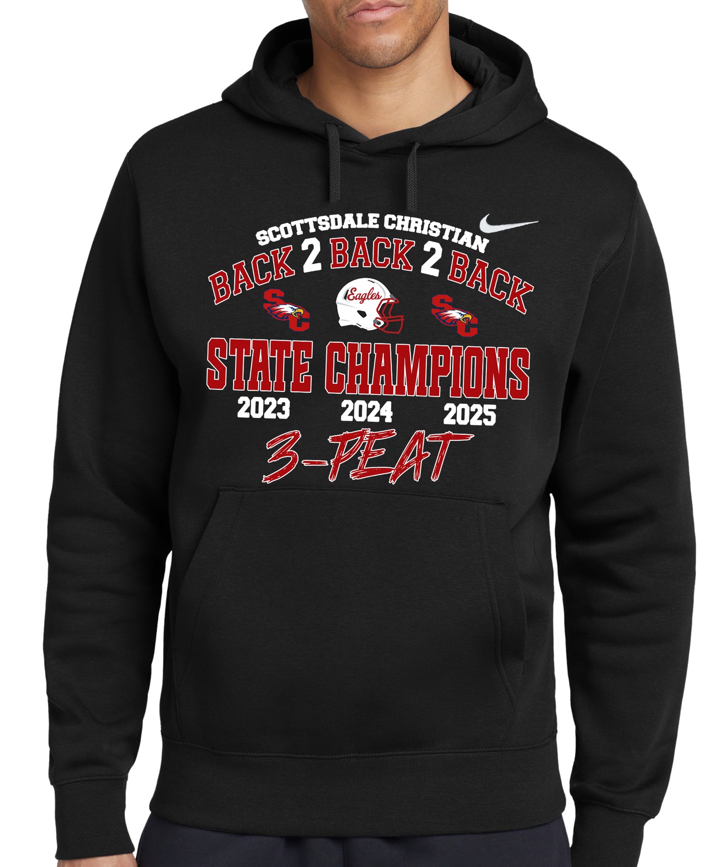 Back2Back2Back State Champs - Nike Fleece Pullover Hoodie - FRONT DESIGN ONLY