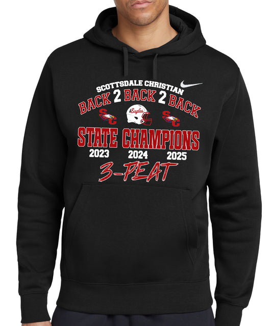 Back2Back2Back State Champs - Nike Fleece Pullover Hoodie - FRONT DESIGN ONLY