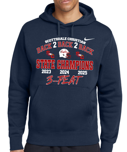 Back2Back2Back State Champs - Nike Fleece Pullover Hoodie - FRONT DESIGN ONLY