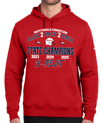 Back2Back2Back State Champs - Nike Fleece Pullover Hoodie - FRONT DESIGN ONLY