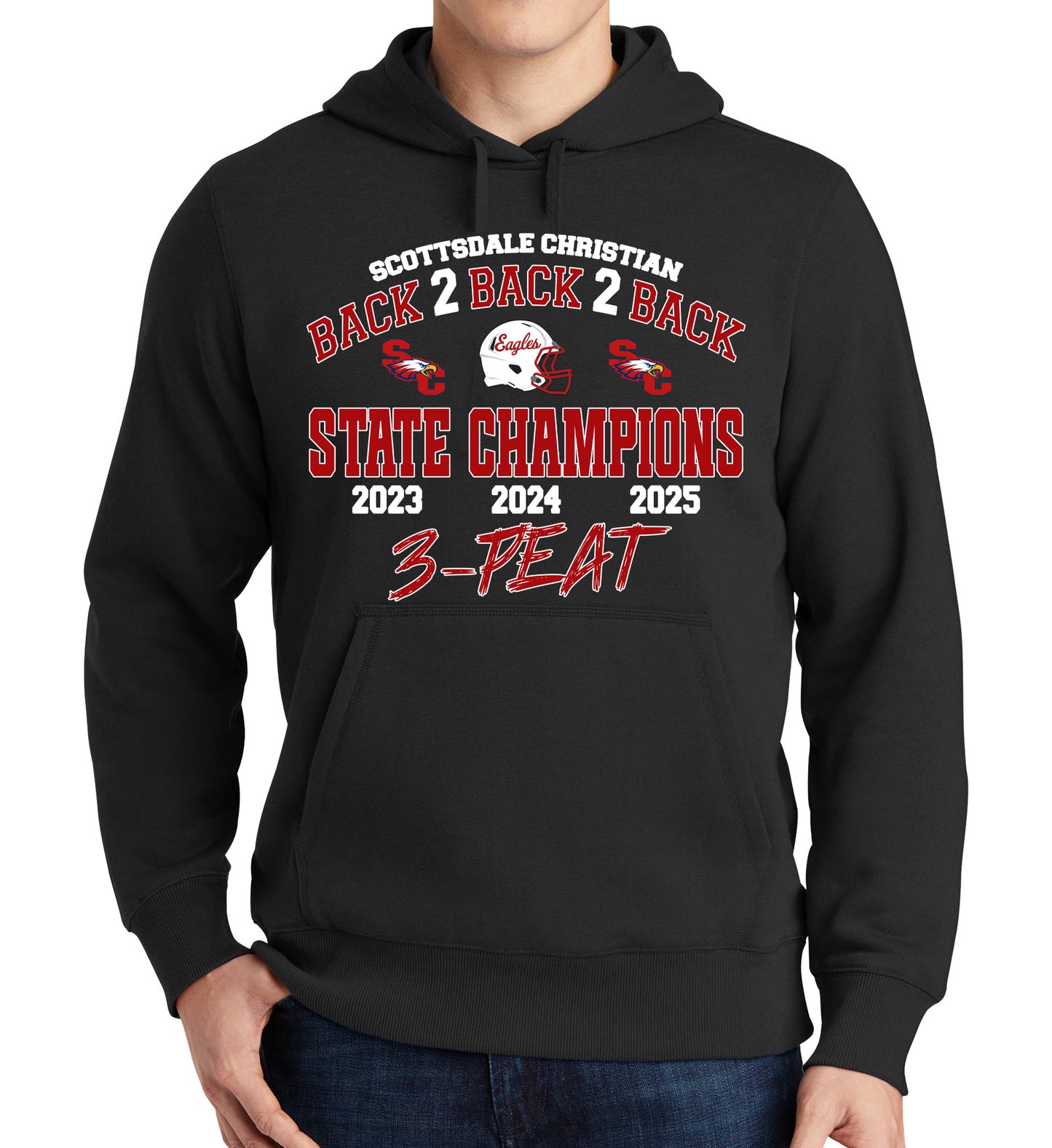 Back2Back2Back State Champs - Sport-Tek Fleece Hoodie - FRONT DESIGN ONLY