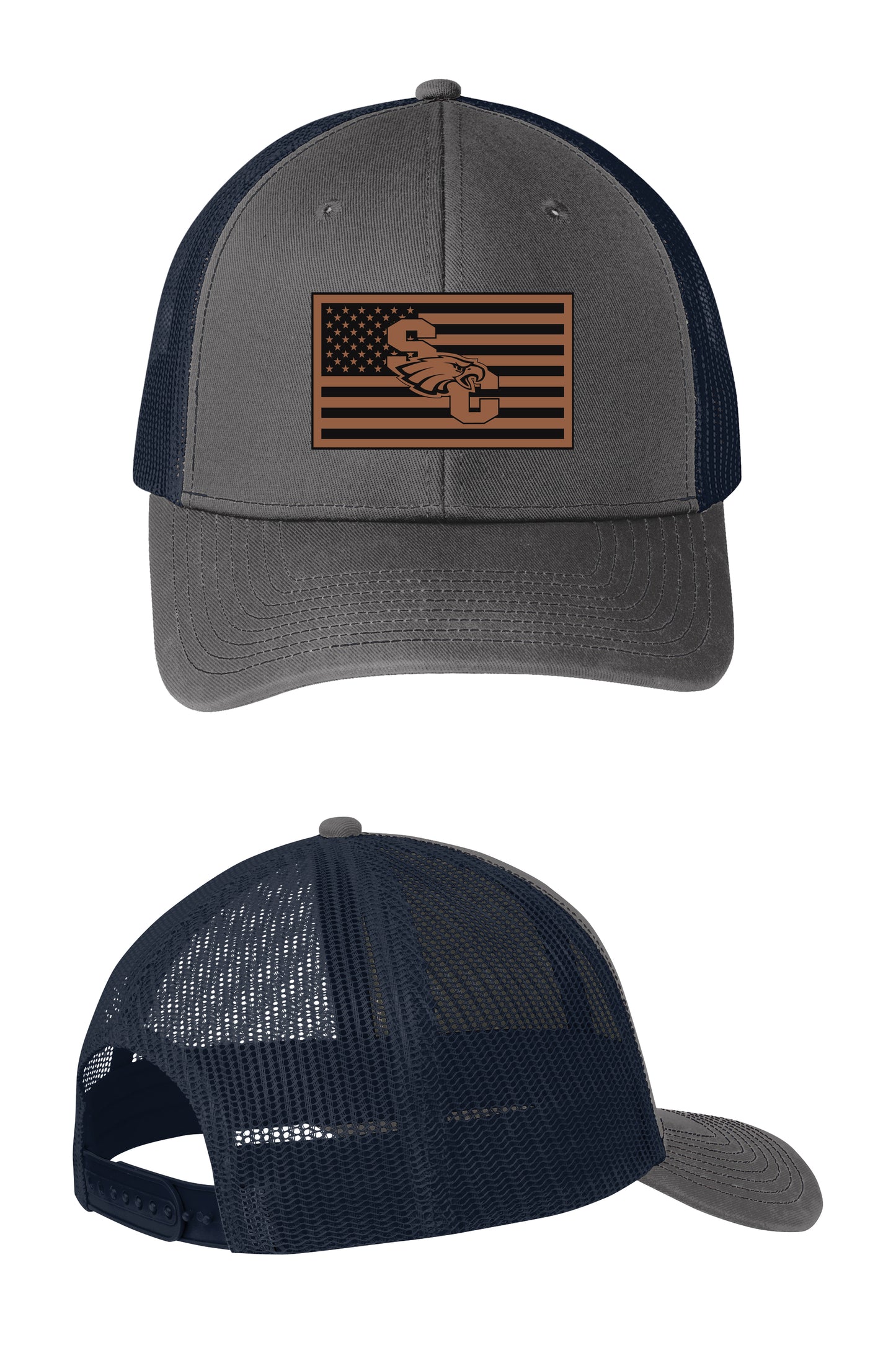 SCA Trucker Hat w/ American Flag Faux Leather Patch